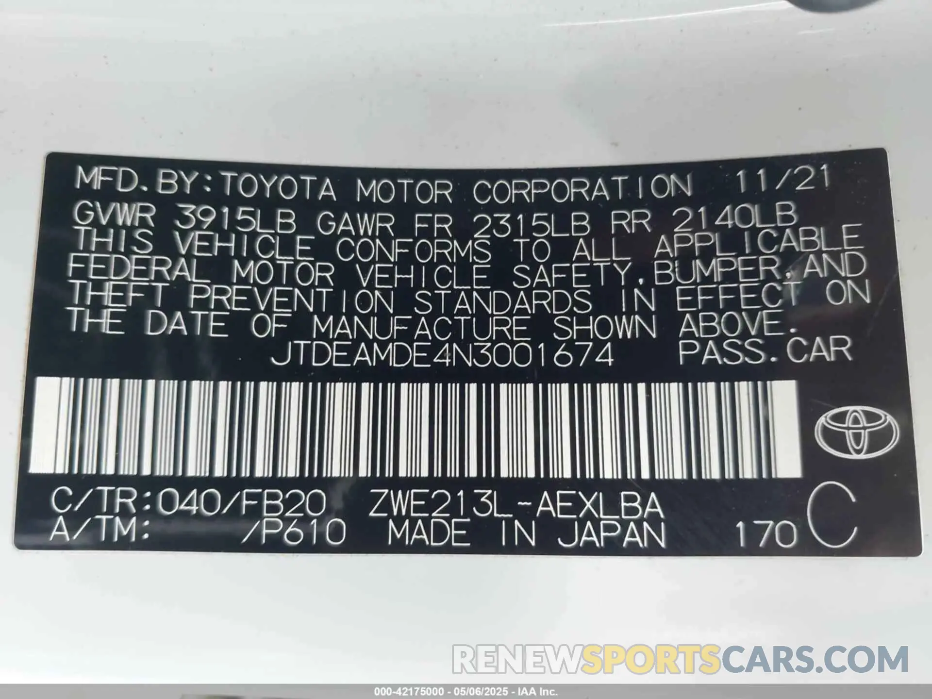 9 Photograph of a damaged car JTDEAMDE4N3001674 TOYOTA COROLLA 2022