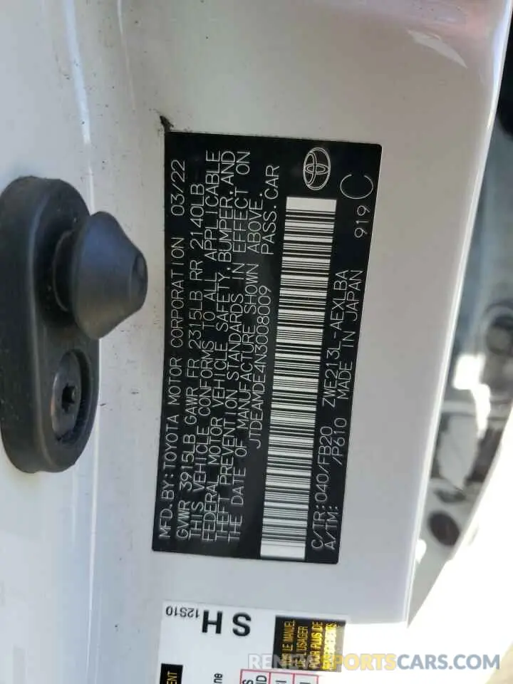12 Photograph of a damaged car JTDEAMDE4N3008009 TOYOTA COROLLA 2022
