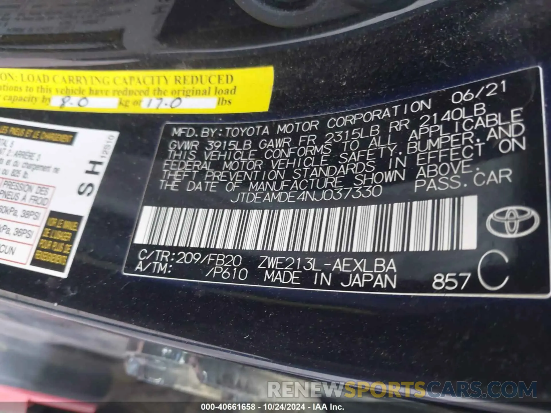 9 Photograph of a damaged car JTDEAMDE4NJ037330 TOYOTA COROLLA 2022
