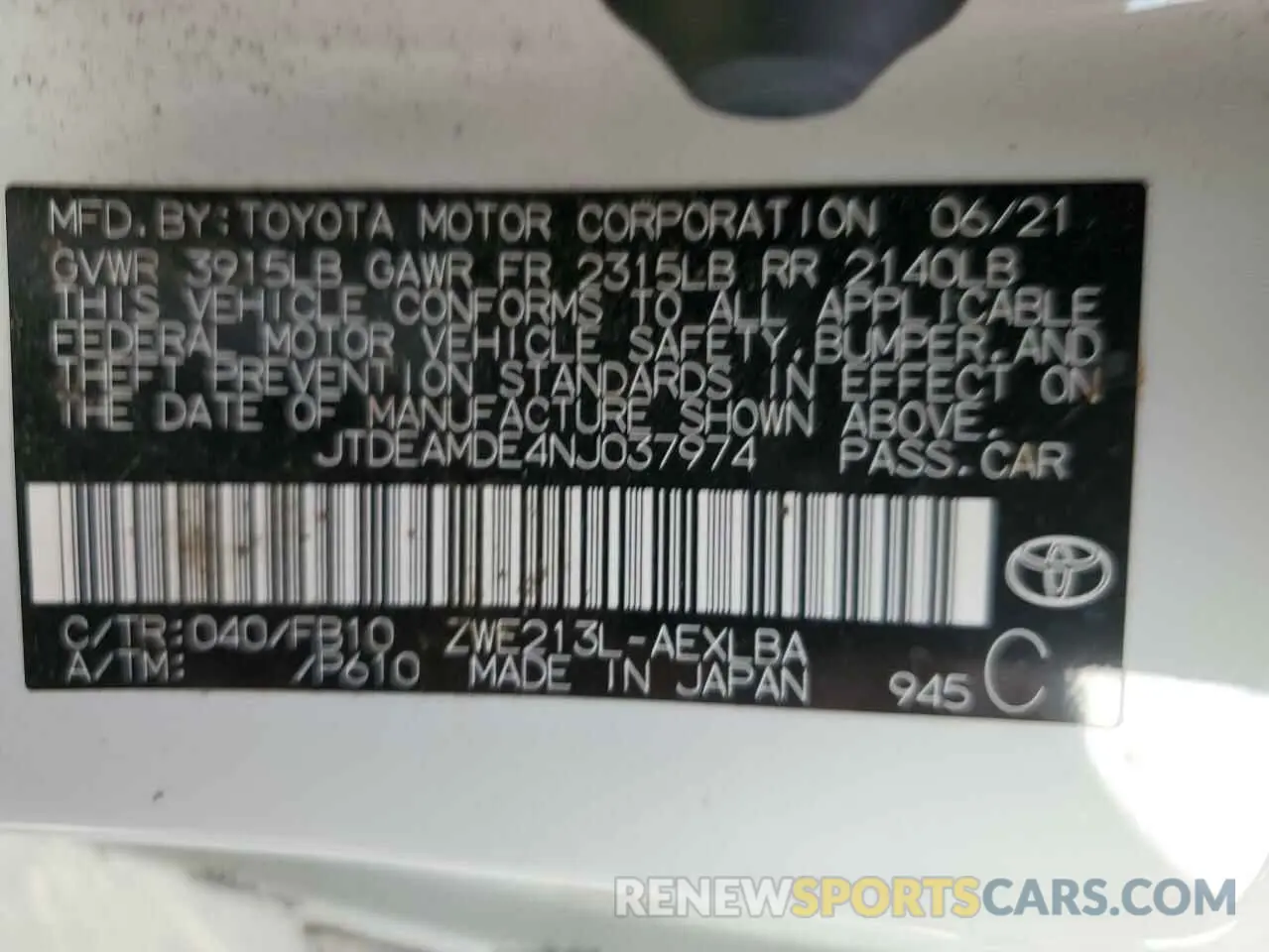 13 Photograph of a damaged car JTDEAMDE4NJ037974 TOYOTA COROLLA 2022