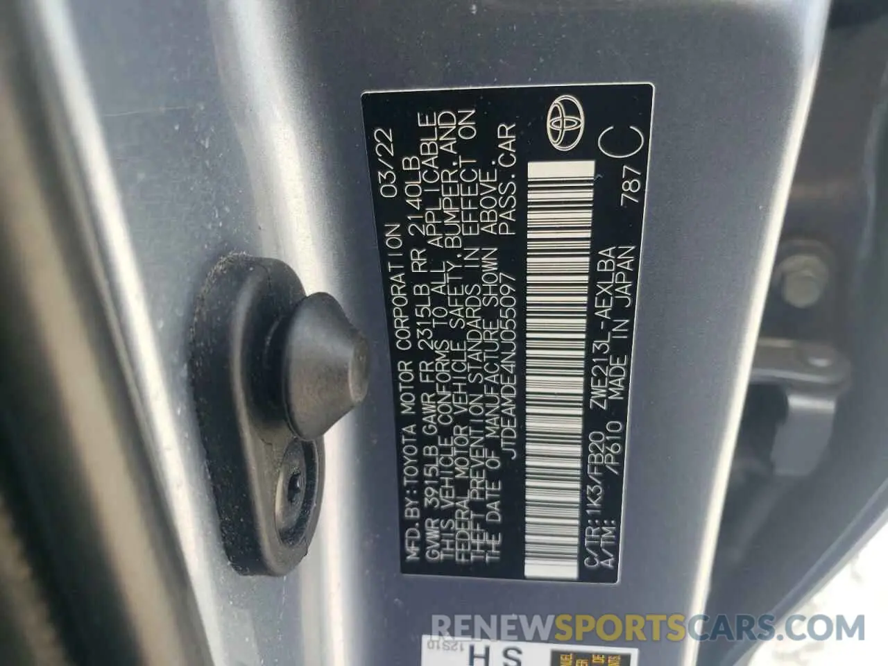 12 Photograph of a damaged car JTDEAMDE4NJ055097 TOYOTA COROLLA 2022