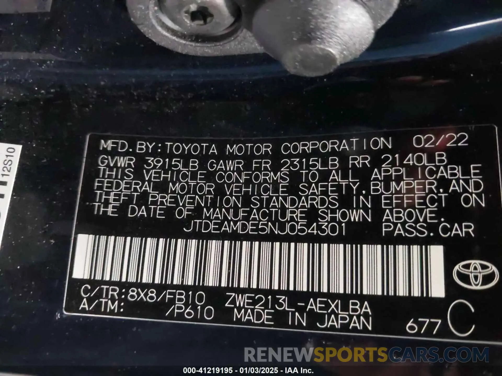 9 Photograph of a damaged car JTDEAMDE5NJ054301 TOYOTA COROLLA 2022