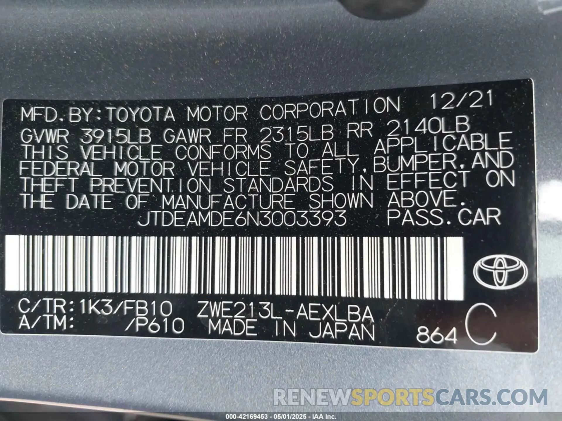 9 Photograph of a damaged car JTDEAMDE6N3003393 TOYOTA COROLLA 2022