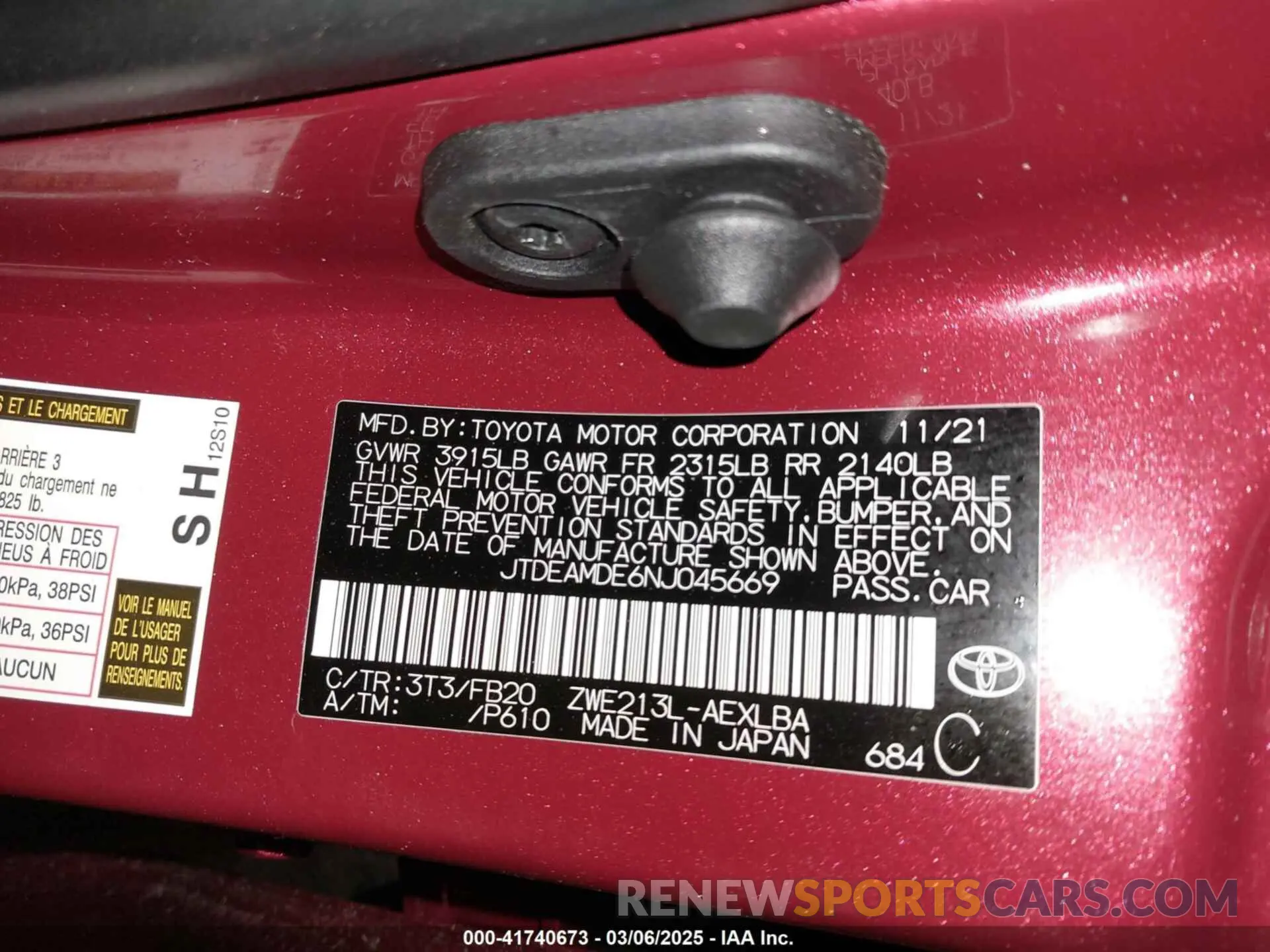 9 Photograph of a damaged car JTDEAMDE6NJ045669 TOYOTA COROLLA 2022
