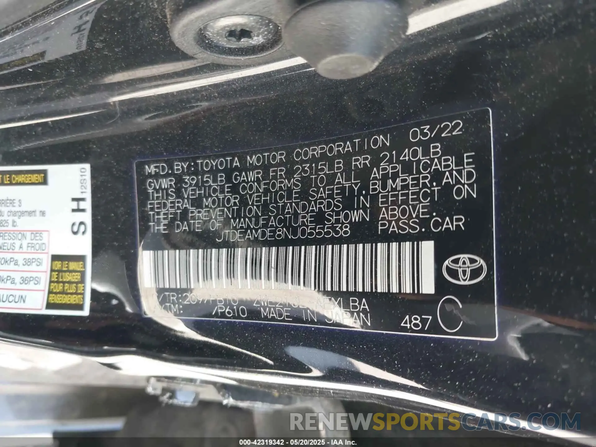9 Photograph of a damaged car JTDEAMDE8NJ055538 TOYOTA COROLLA 2022