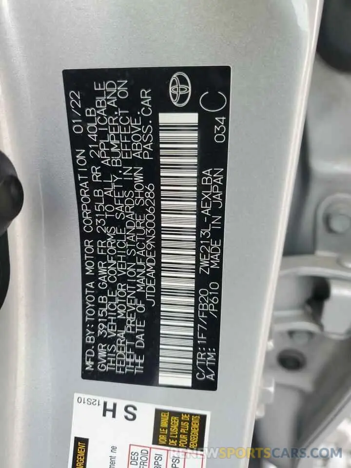 13 Photograph of a damaged car JTDEAMDE9N3006286 TOYOTA COROLLA 2022