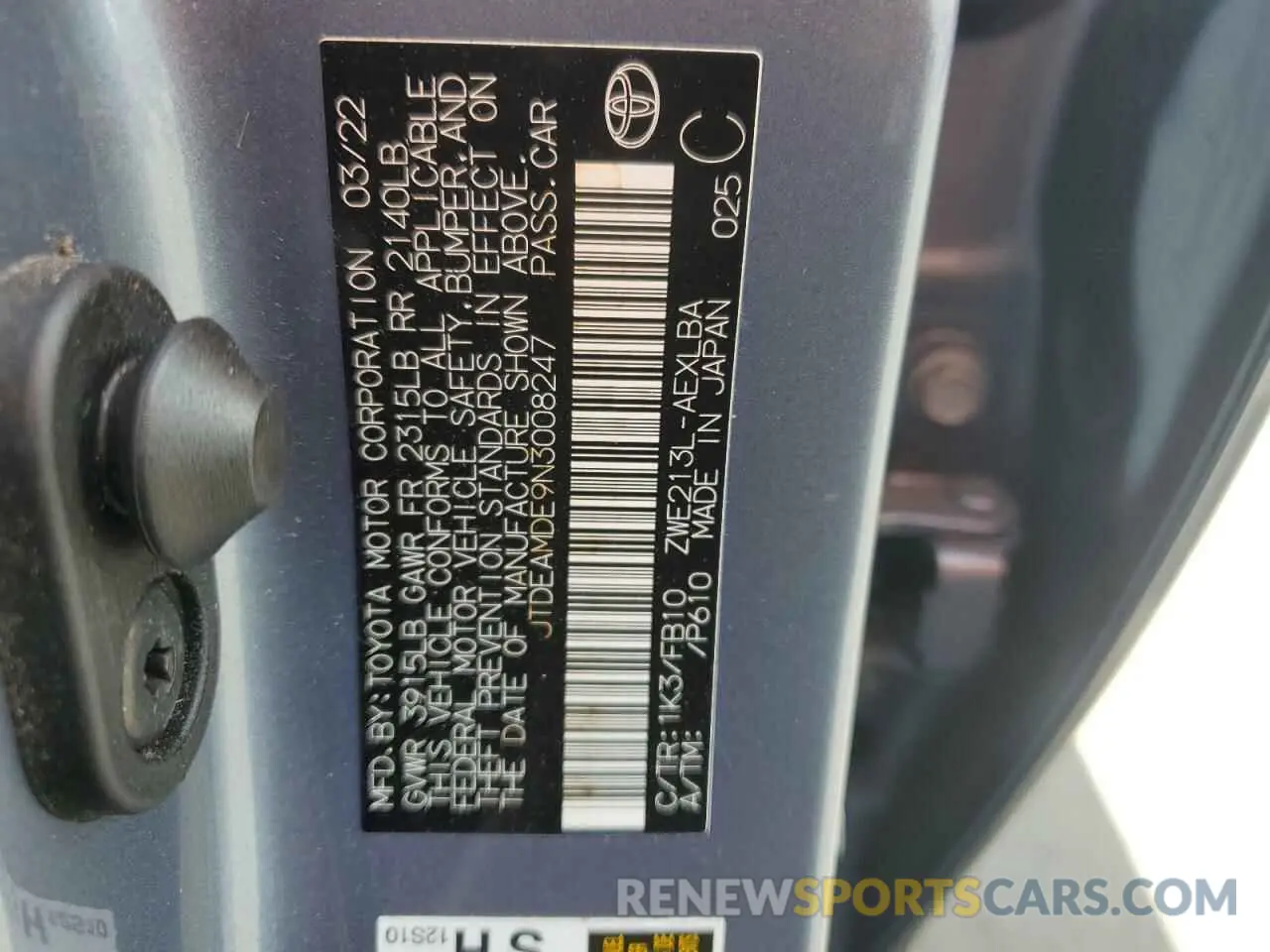 12 Photograph of a damaged car JTDEAMDE9N3008247 TOYOTA COROLLA 2022