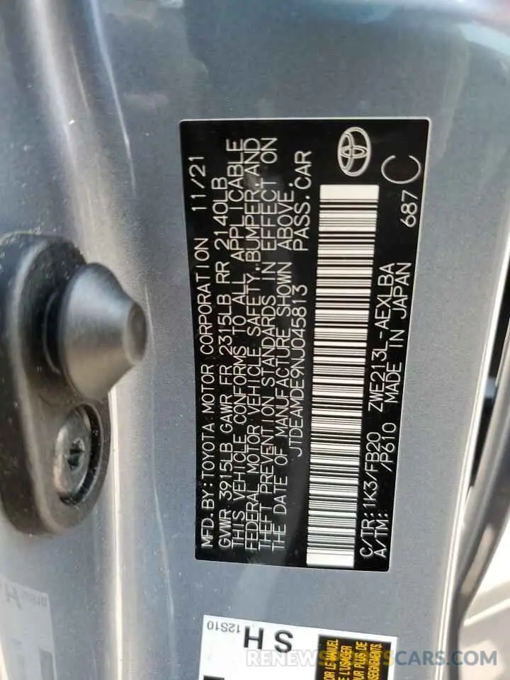 12 Photograph of a damaged car JTDEAMDE9NJ045813 TOYOTA COROLLA 2022