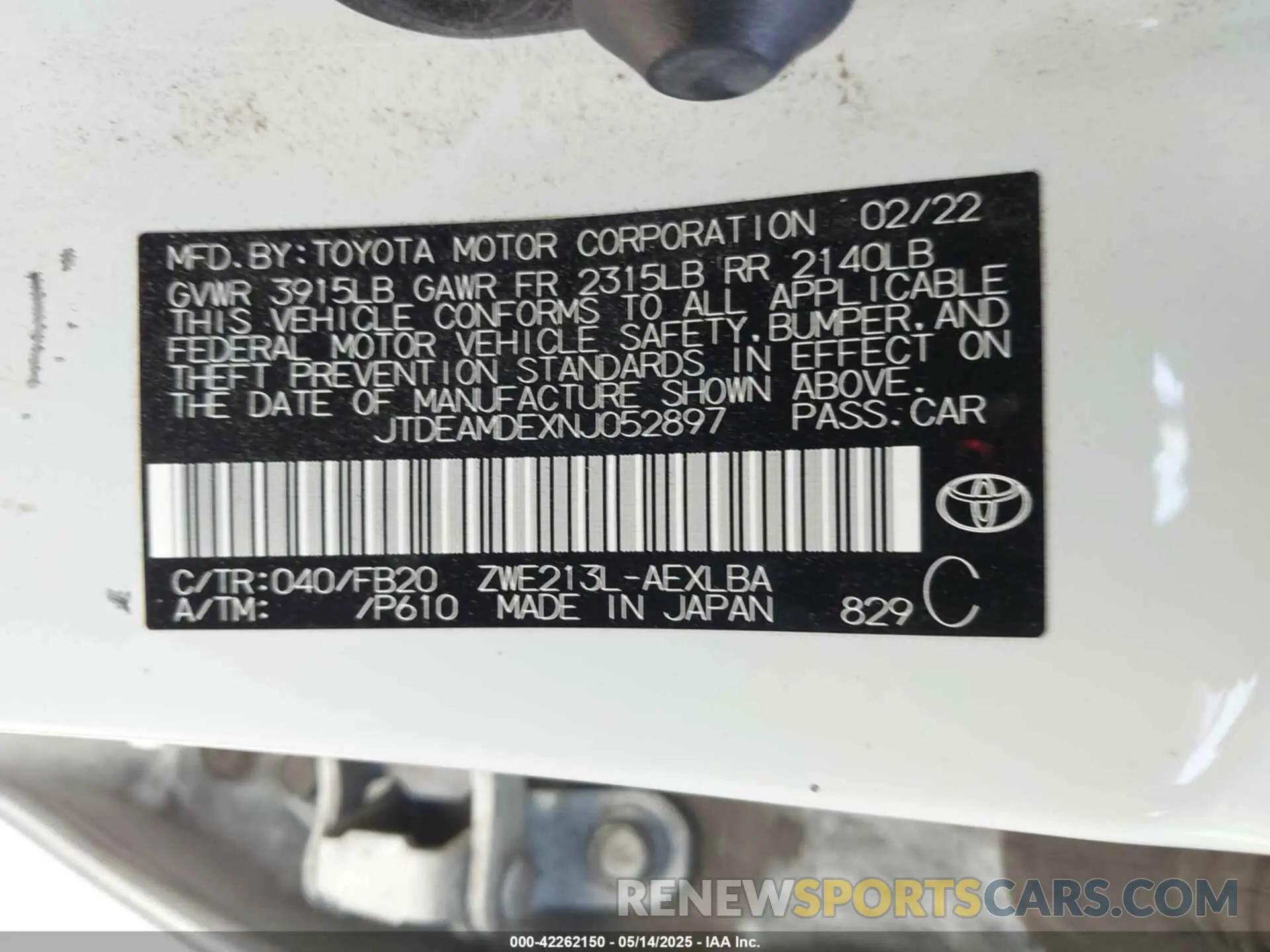 9 Photograph of a damaged car JTDEAMDEXNJ052897 TOYOTA COROLLA 2022