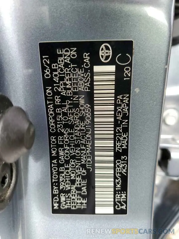 13 Photograph of a damaged car JTDEPMAE0NJ190659 TOYOTA COROLLA 2022