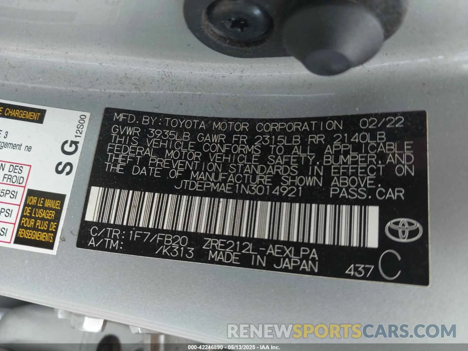 9 Photograph of a damaged car JTDEPMAE1N3014921 TOYOTA COROLLA 2022
