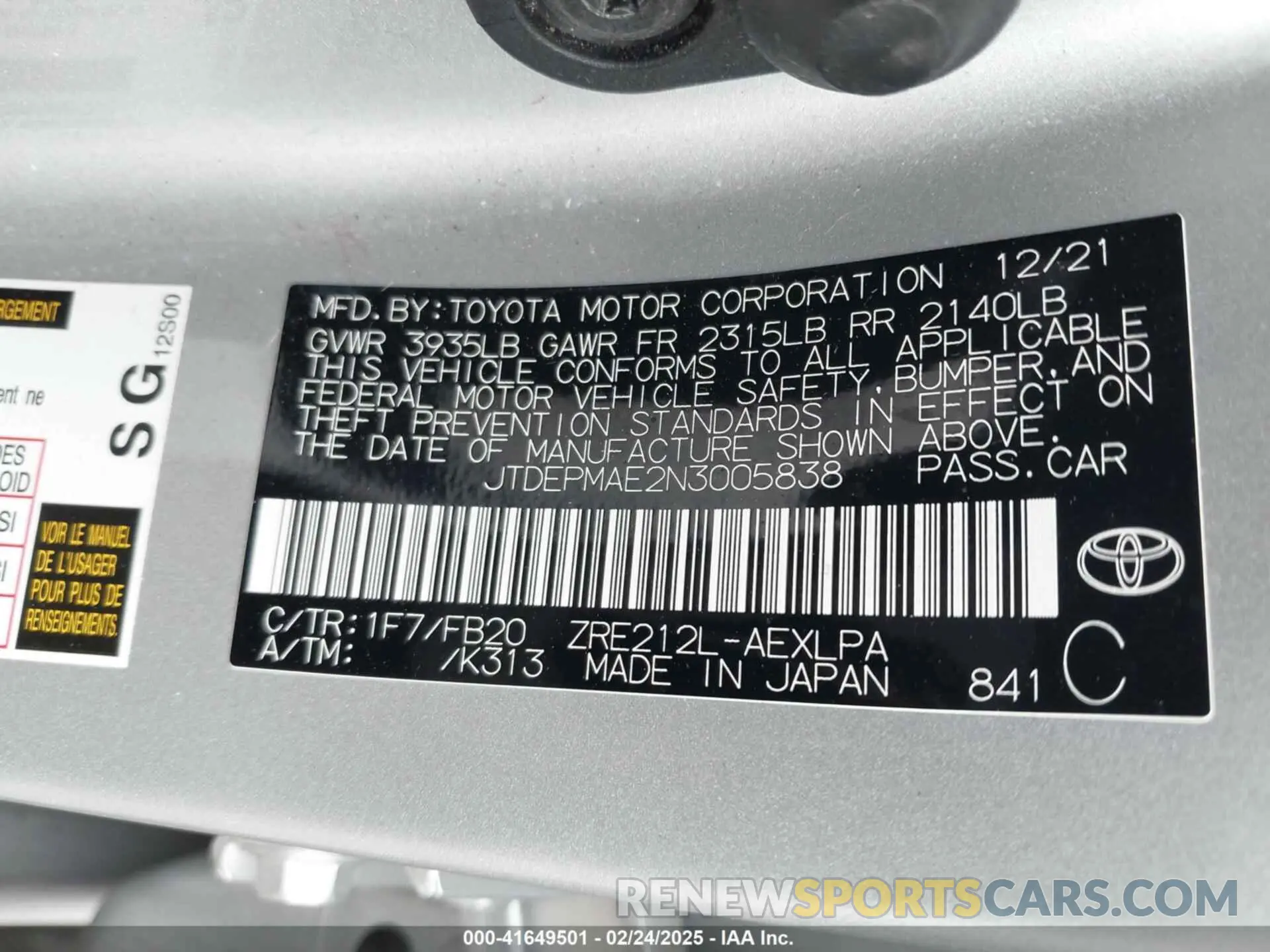 9 Photograph of a damaged car JTDEPMAE2N3005838 TOYOTA COROLLA 2022