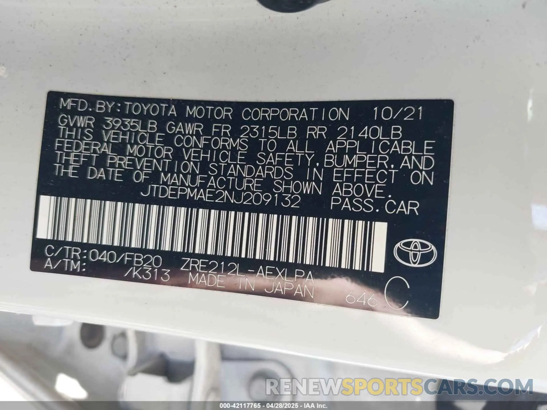 9 Photograph of a damaged car JTDEPMAE2NJ209132 TOYOTA COROLLA 2022