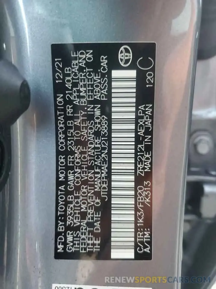 13 Photograph of a damaged car JTDEPMAE2NJ213889 TOYOTA COROLLA 2022