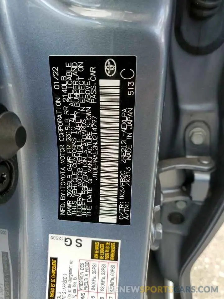 12 Photograph of a damaged car JTDEPMAE2NJ214797 TOYOTA COROLLA 2022