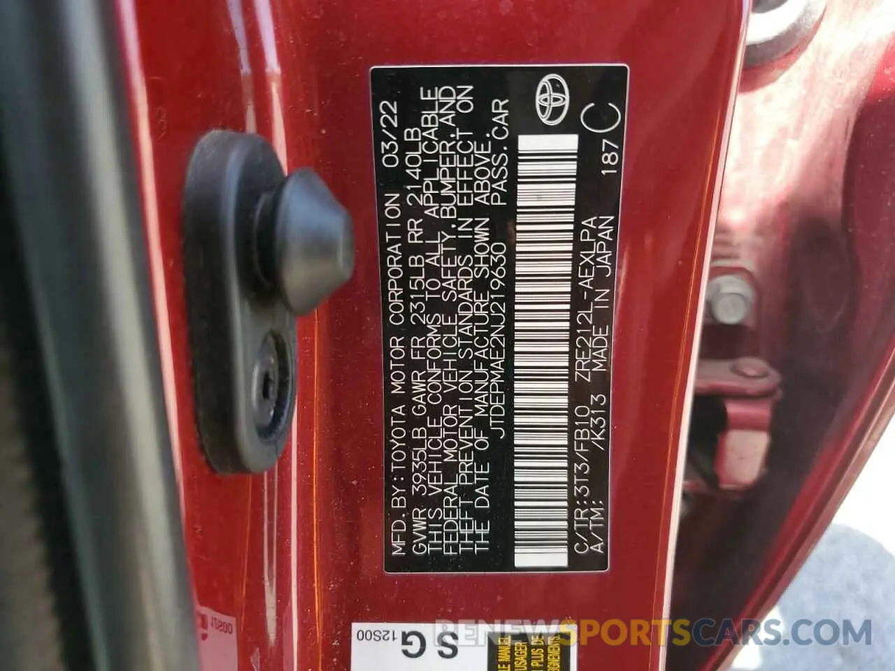 12 Photograph of a damaged car JTDEPMAE2NJ219630 TOYOTA COROLLA 2022