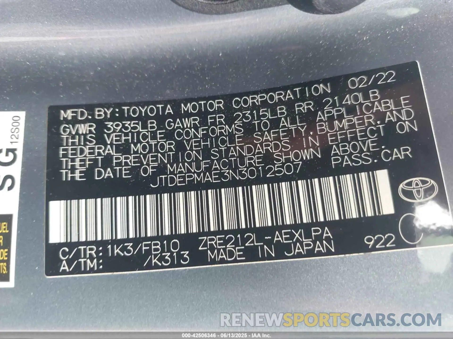 9 Photograph of a damaged car JTDEPMAE3N3012507 TOYOTA COROLLA 2022