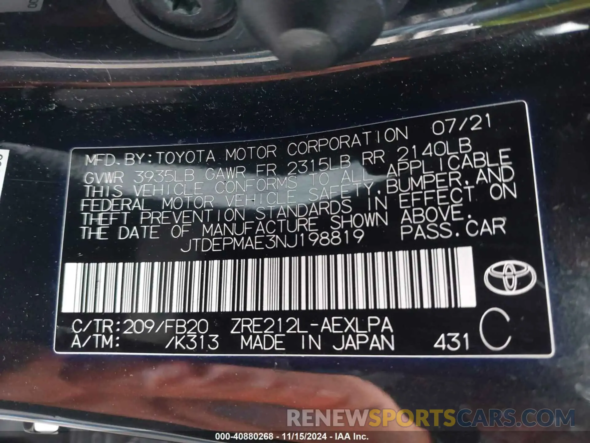 9 Photograph of a damaged car JTDEPMAE3NJ198819 TOYOTA COROLLA 2022
