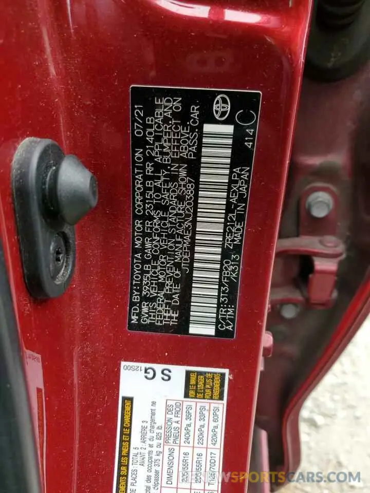 13 Photograph of a damaged car JTDEPMAE3NJ203887 TOYOTA COROLLA 2022