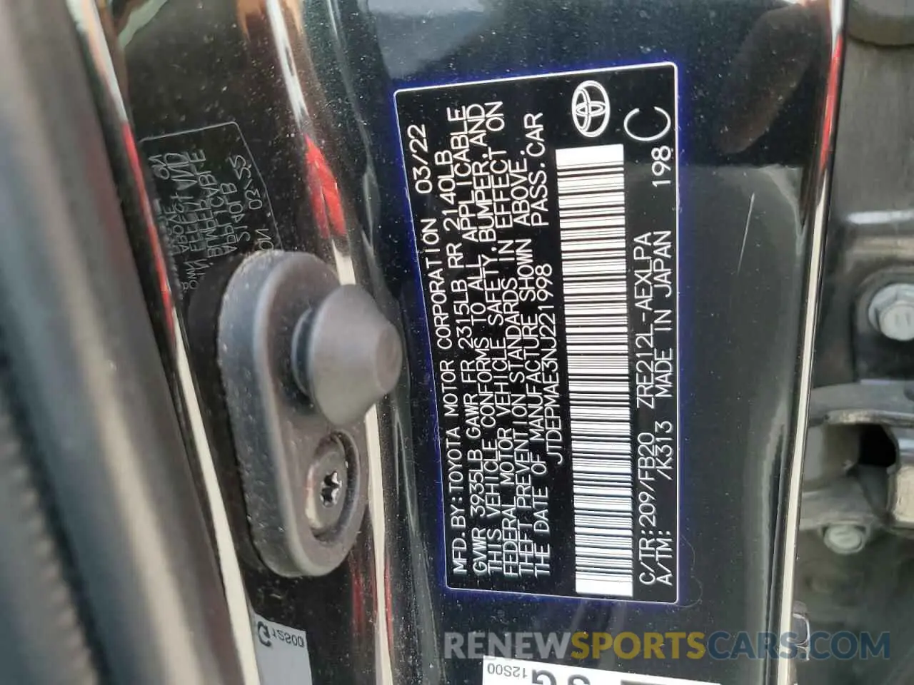 12 Photograph of a damaged car JTDEPMAE3NJ221998 TOYOTA COROLLA 2022