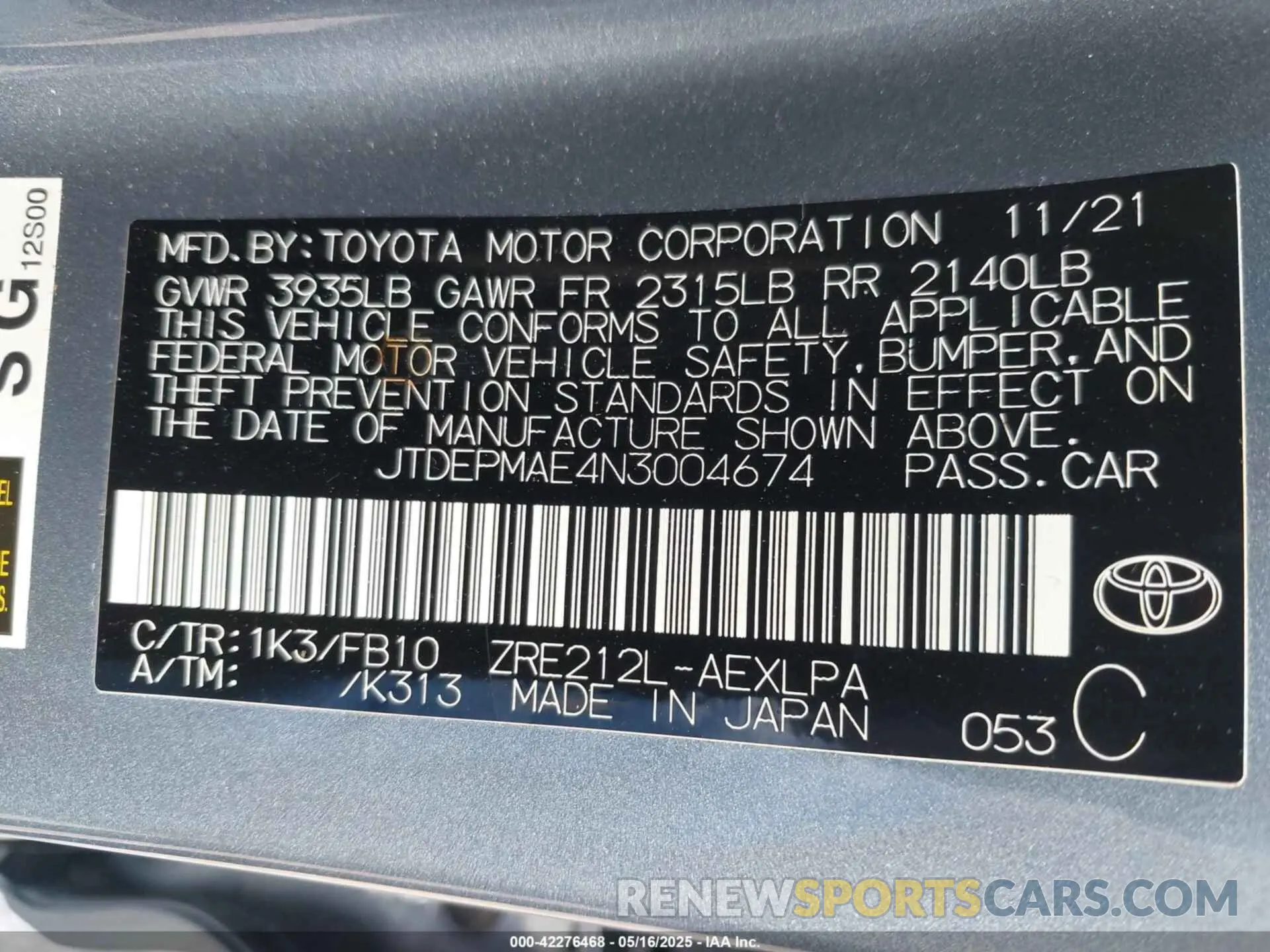 9 Photograph of a damaged car JTDEPMAE4N3004674 TOYOTA COROLLA 2022