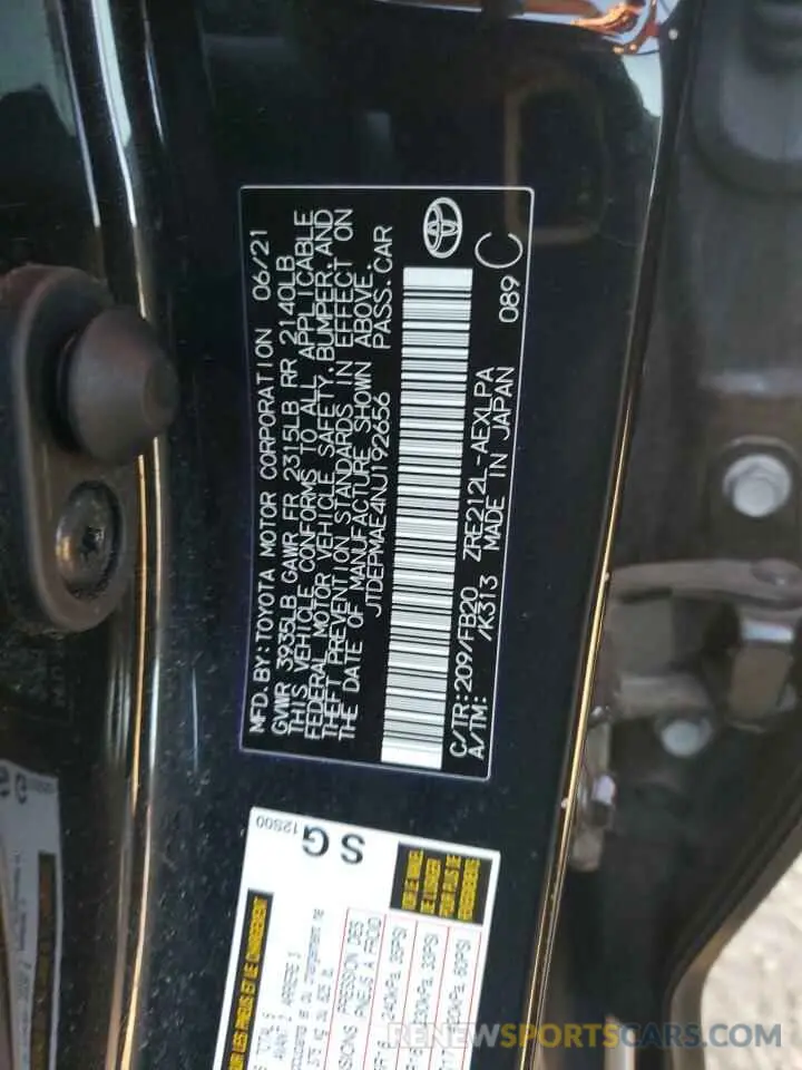 12 Photograph of a damaged car JTDEPMAE4NJ192656 TOYOTA COROLLA 2022