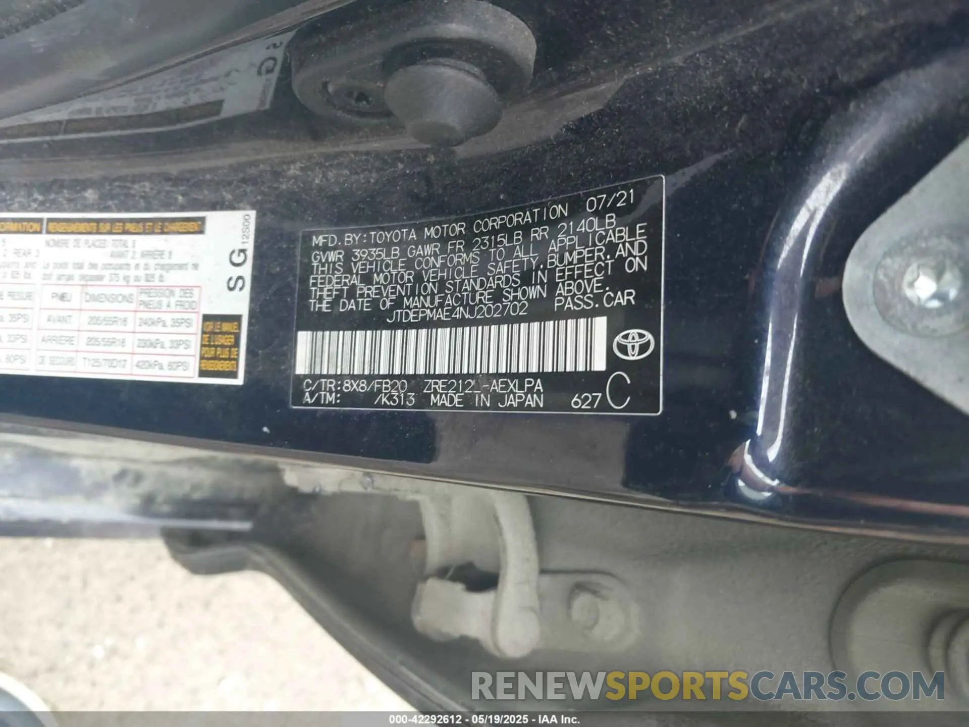9 Photograph of a damaged car JTDEPMAE4NJ202702 TOYOTA COROLLA 2022