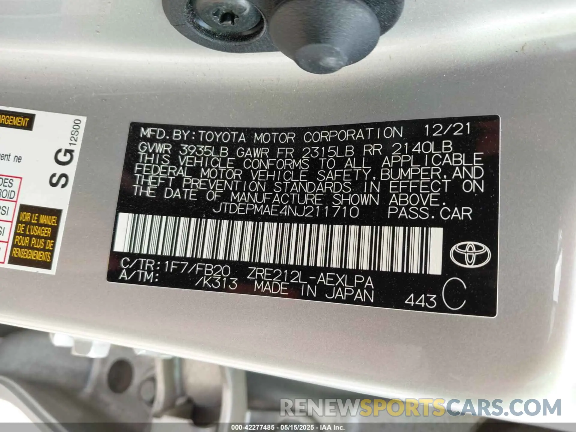 9 Photograph of a damaged car JTDEPMAE4NJ211710 TOYOTA COROLLA 2022