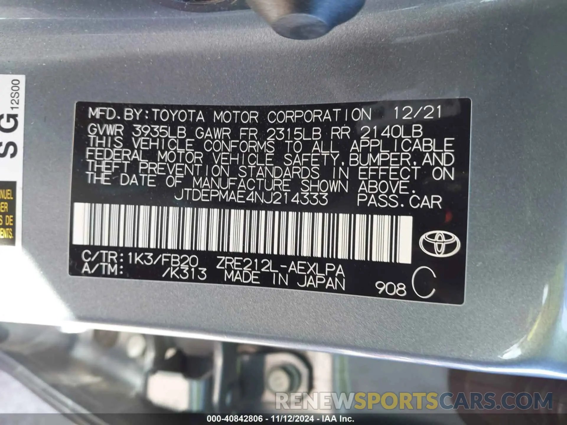 9 Photograph of a damaged car JTDEPMAE4NJ214333 TOYOTA COROLLA 2022