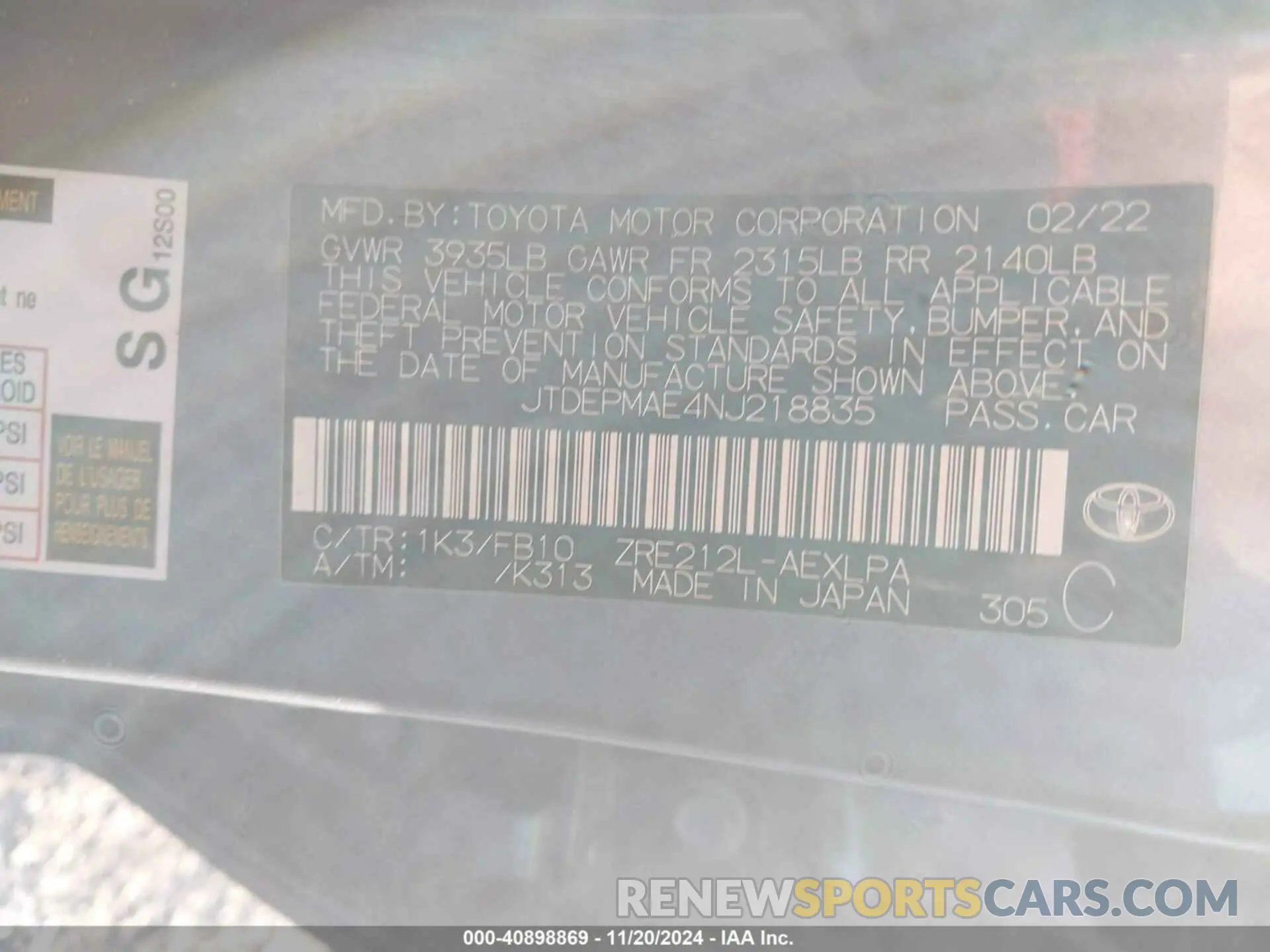 9 Photograph of a damaged car JTDEPMAE4NJ218835 TOYOTA COROLLA 2022
