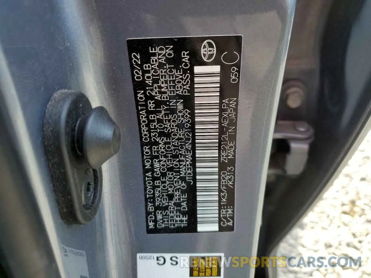 12 Photograph of a damaged car JTDEPMAE4NJ219399 TOYOTA COROLLA 2022