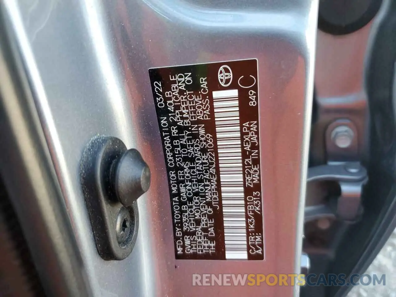 12 Photograph of a damaged car JTDEPMAE4NJ221069 TOYOTA COROLLA 2022