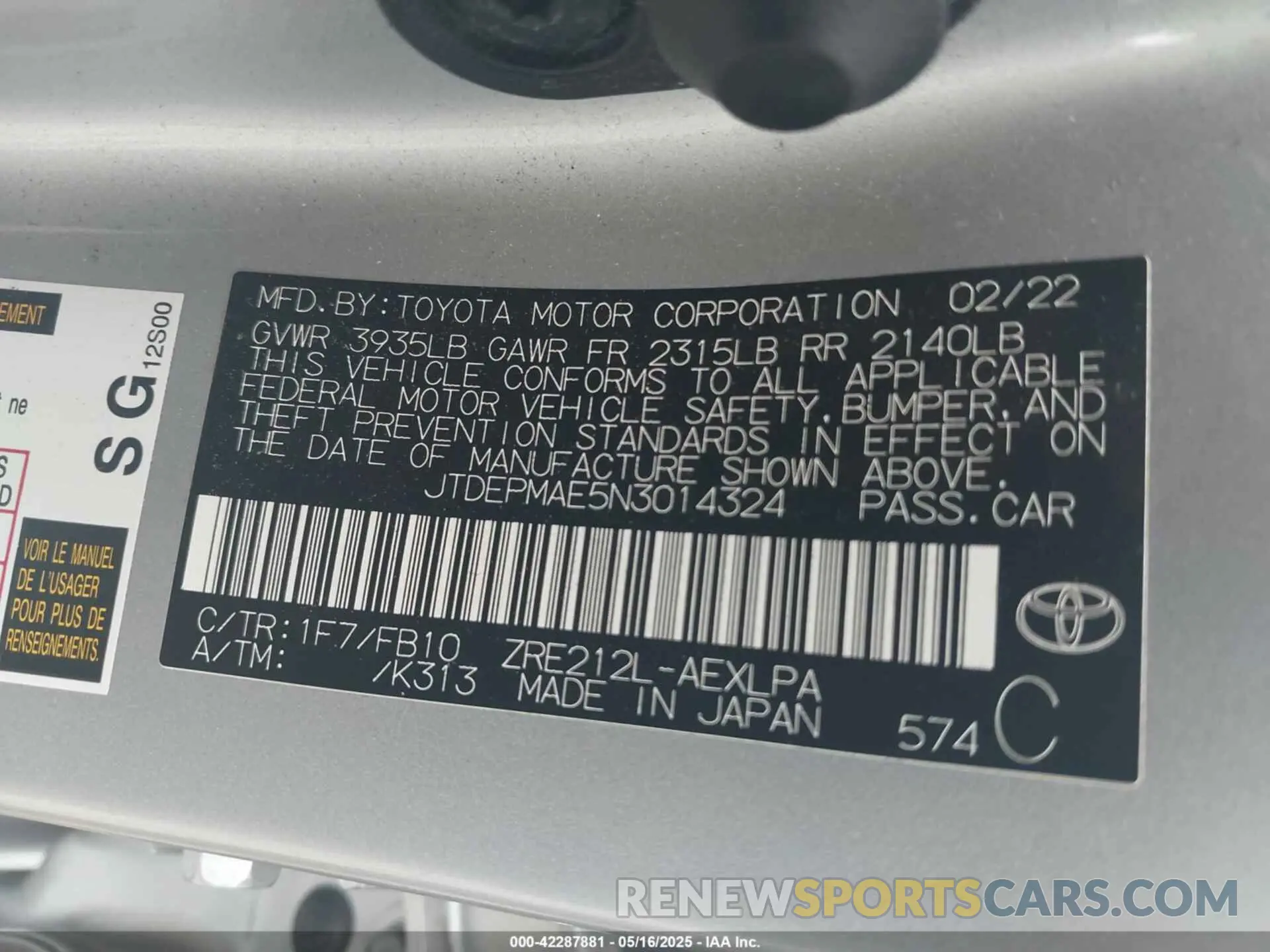 9 Photograph of a damaged car JTDEPMAE5N3014324 TOYOTA COROLLA 2022