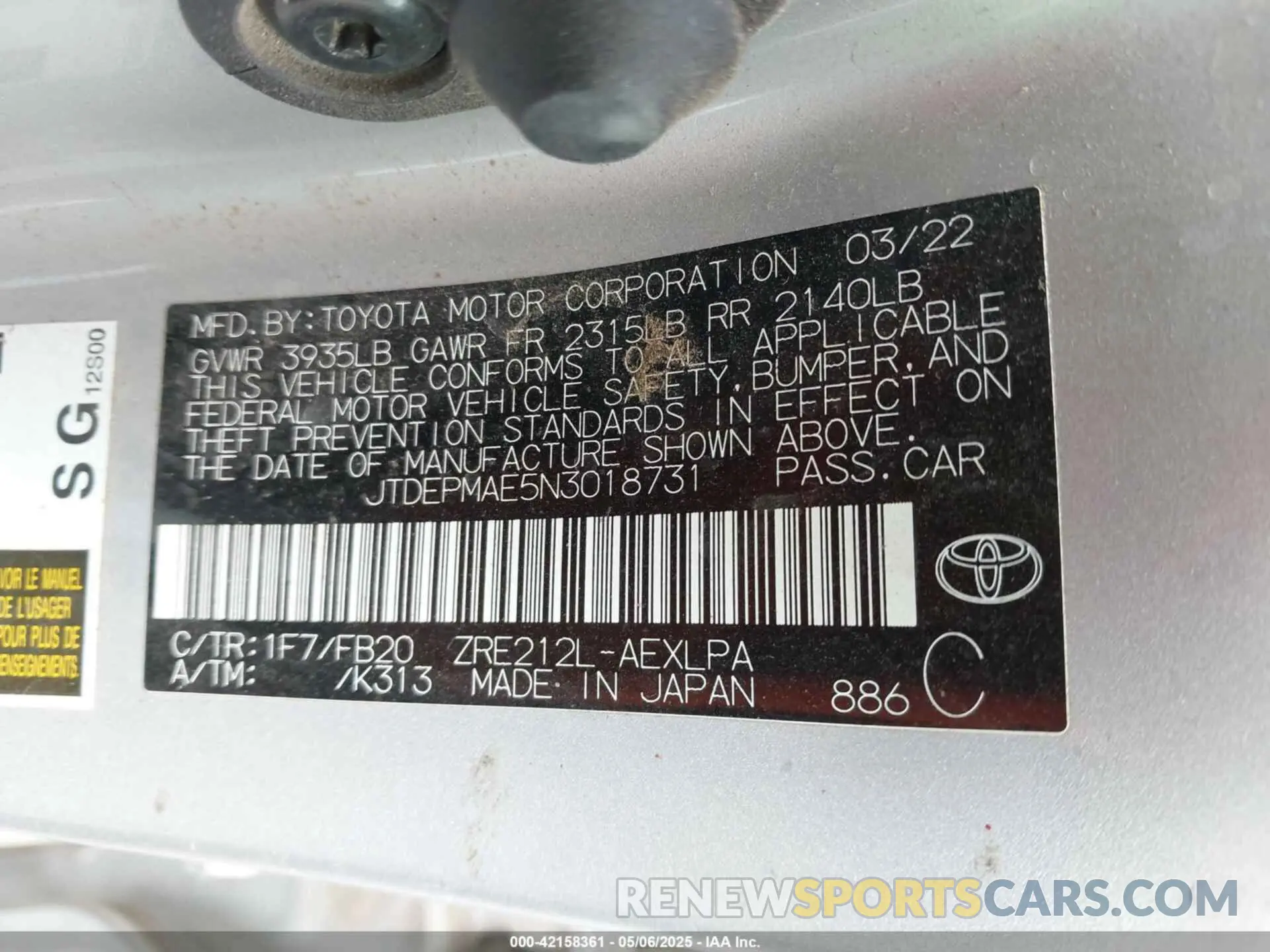 9 Photograph of a damaged car JTDEPMAE5N3018731 TOYOTA COROLLA 2022