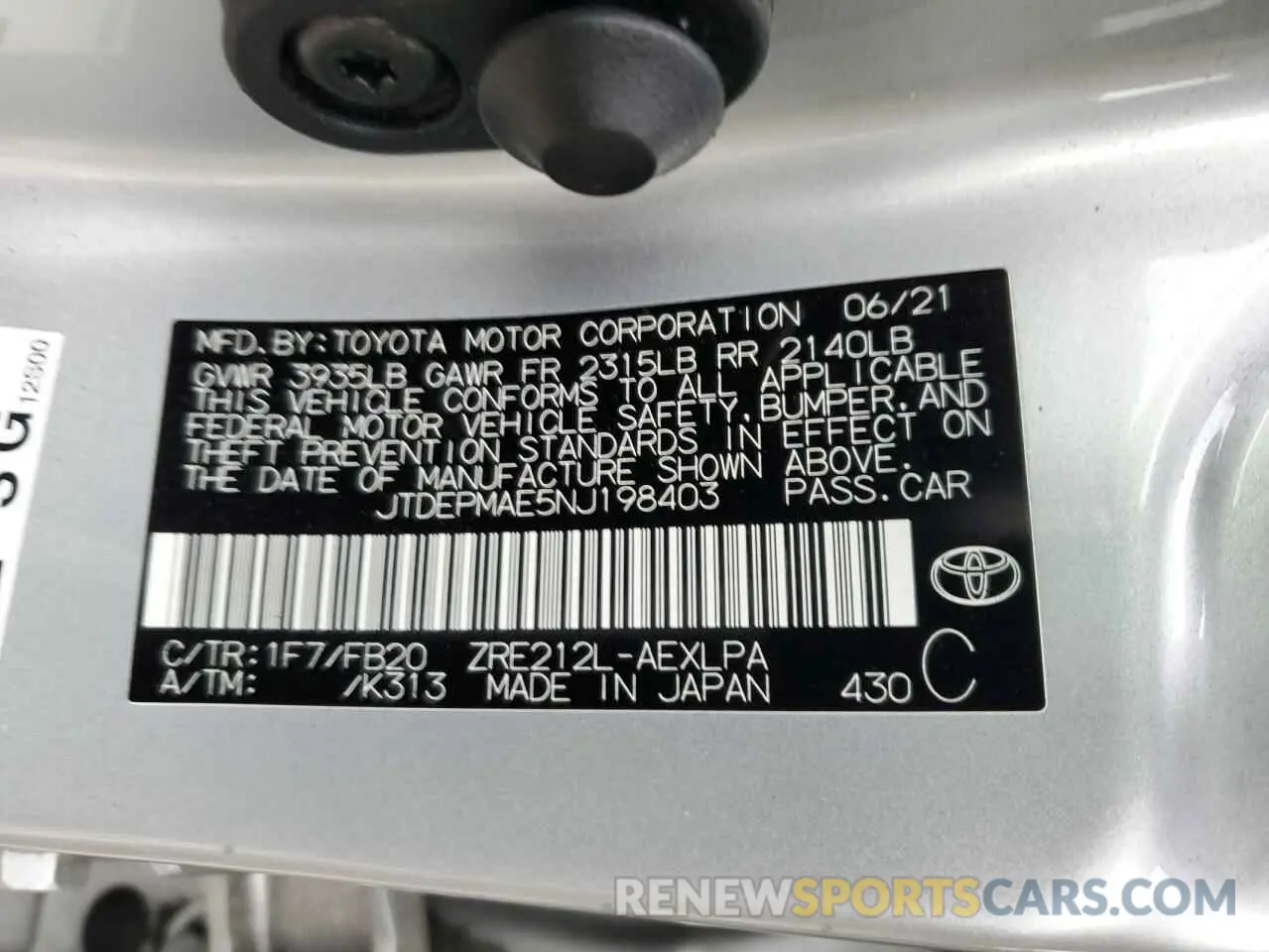 12 Photograph of a damaged car JTDEPMAE5NJ198403 TOYOTA COROLLA 2022