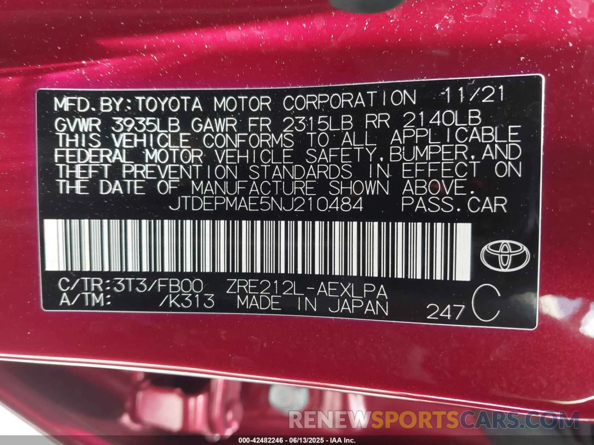 9 Photograph of a damaged car JTDEPMAE5NJ210484 TOYOTA COROLLA 2022