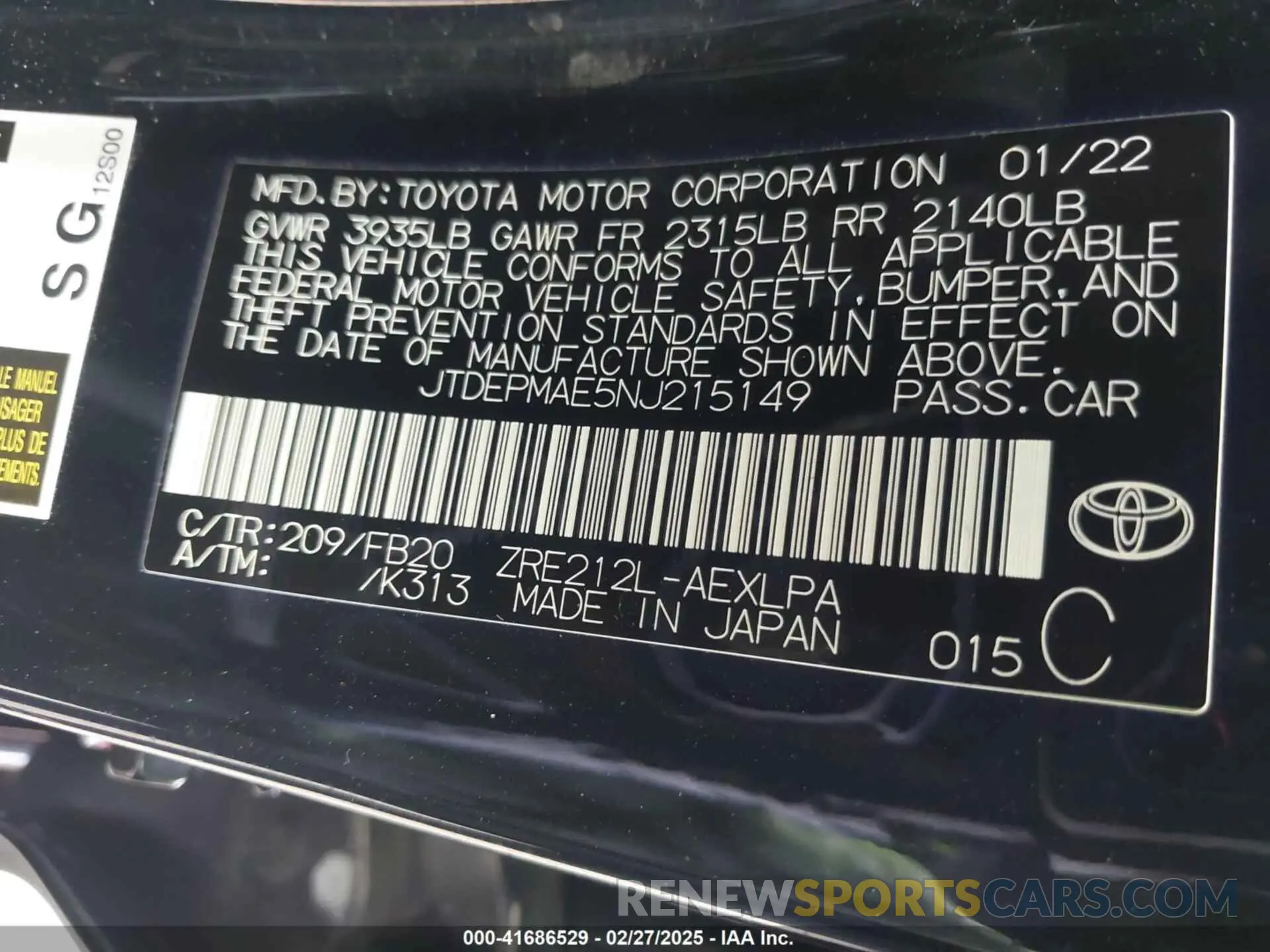 9 Photograph of a damaged car JTDEPMAE5NJ215149 TOYOTA COROLLA 2022