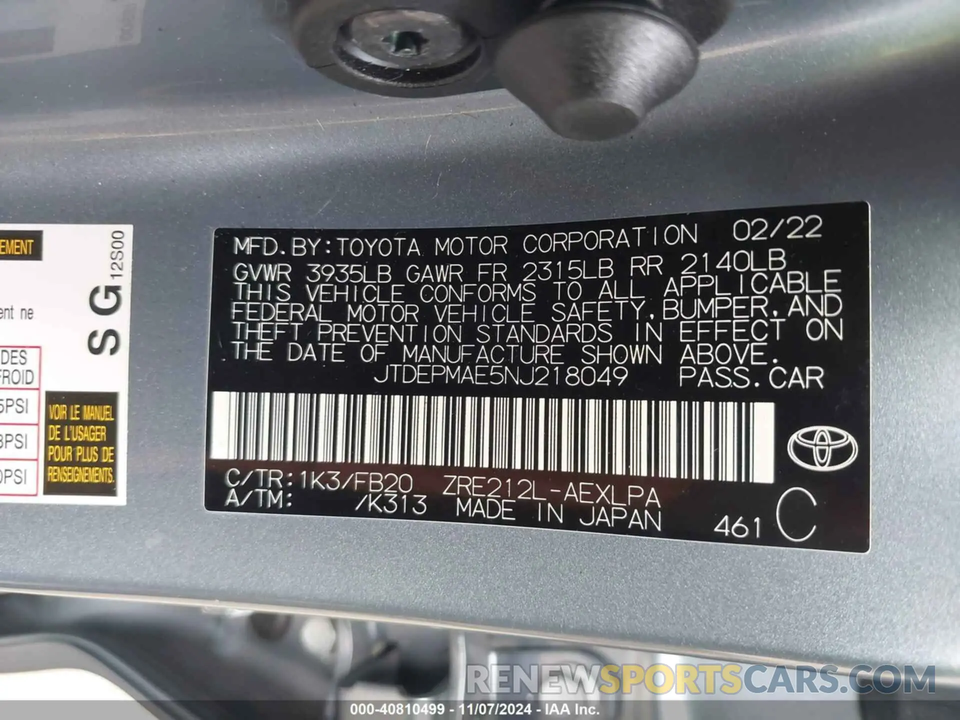 9 Photograph of a damaged car JTDEPMAE5NJ218049 TOYOTA COROLLA 2022