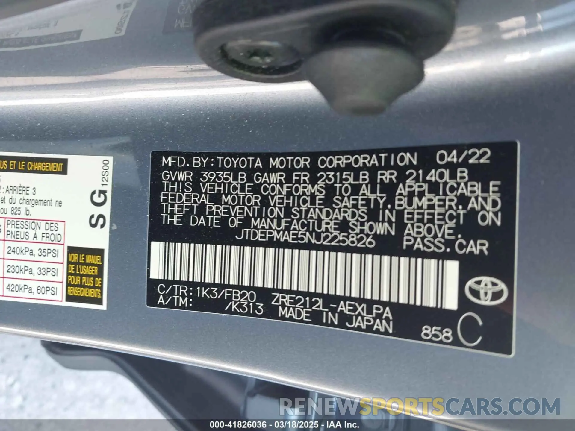 9 Photograph of a damaged car JTDEPMAE5NJ225826 TOYOTA COROLLA 2022