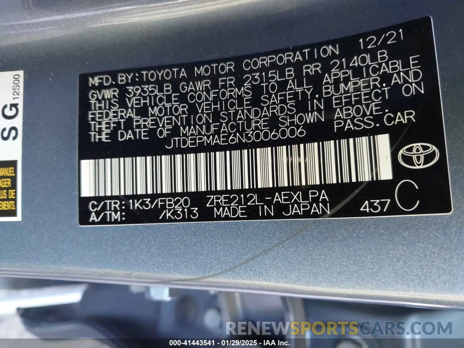 9 Photograph of a damaged car JTDEPMAE6N3006006 TOYOTA COROLLA 2022