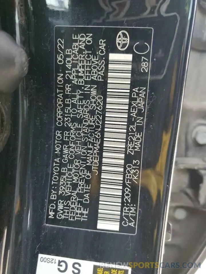 12 Photograph of a damaged car JTDEPMAE6NJ227620 TOYOTA COROLLA 2022