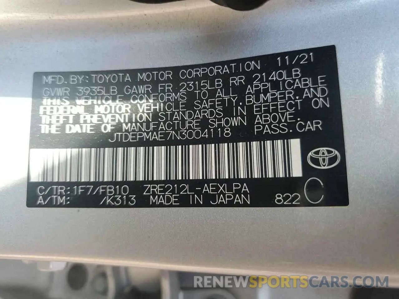 13 Photograph of a damaged car JTDEPMAE7N3004118 TOYOTA COROLLA 2022