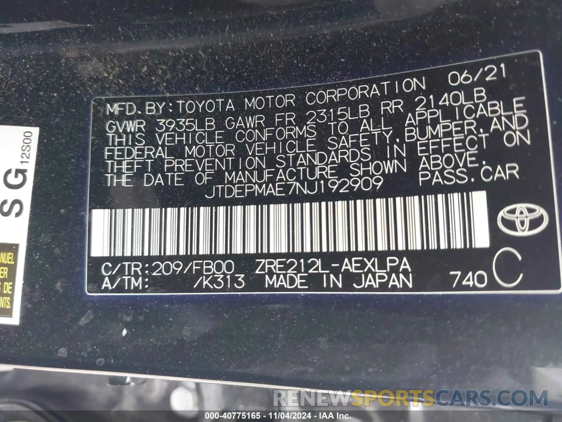 9 Photograph of a damaged car JTDEPMAE7NJ192909 TOYOTA COROLLA 2022