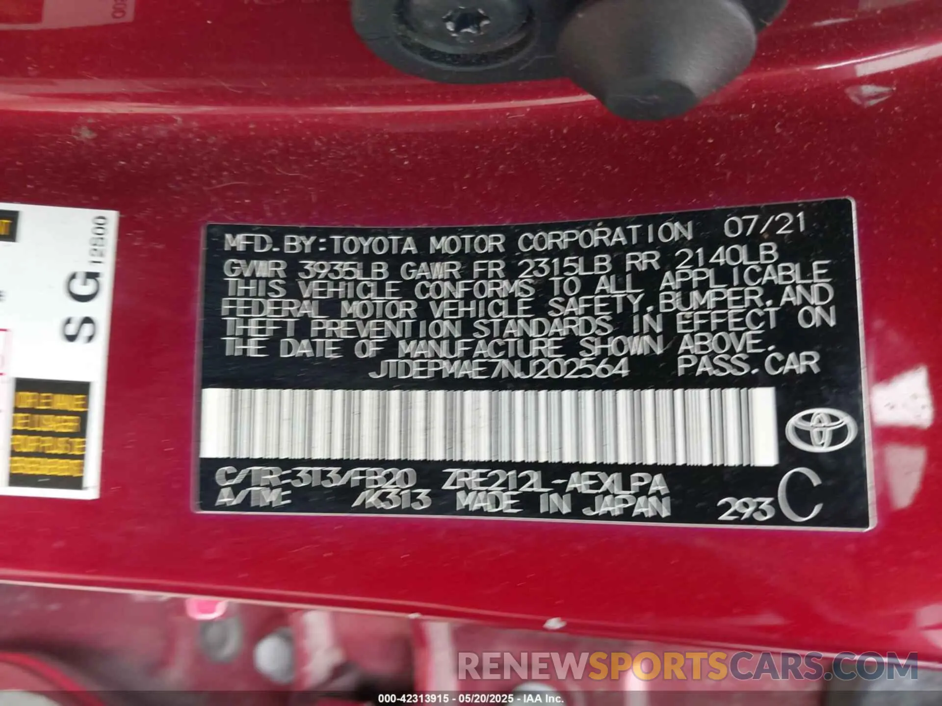 9 Photograph of a damaged car JTDEPMAE7NJ202564 TOYOTA COROLLA 2022