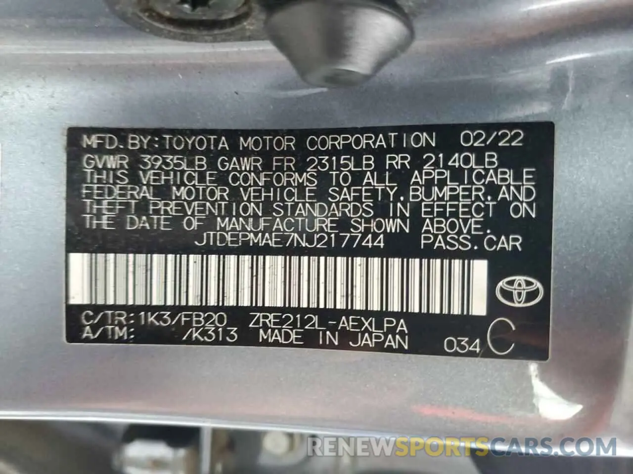 15 Photograph of a damaged car JTDEPMAE7NJ217744 TOYOTA COROLLA 2022