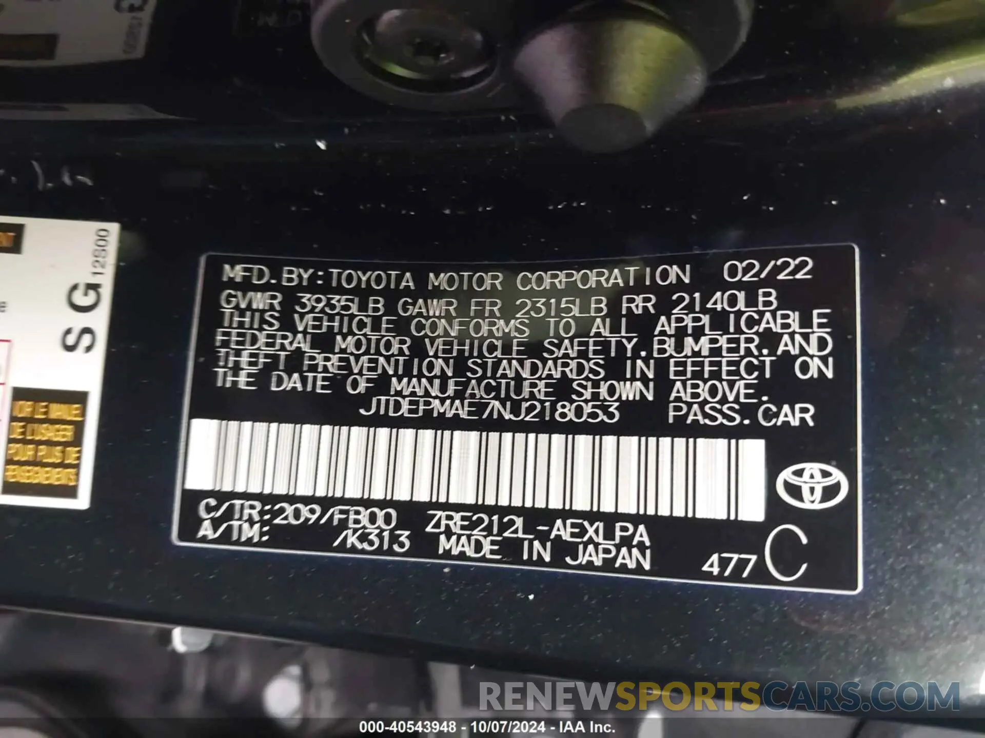 9 Photograph of a damaged car JTDEPMAE7NJ218053 TOYOTA COROLLA 2022