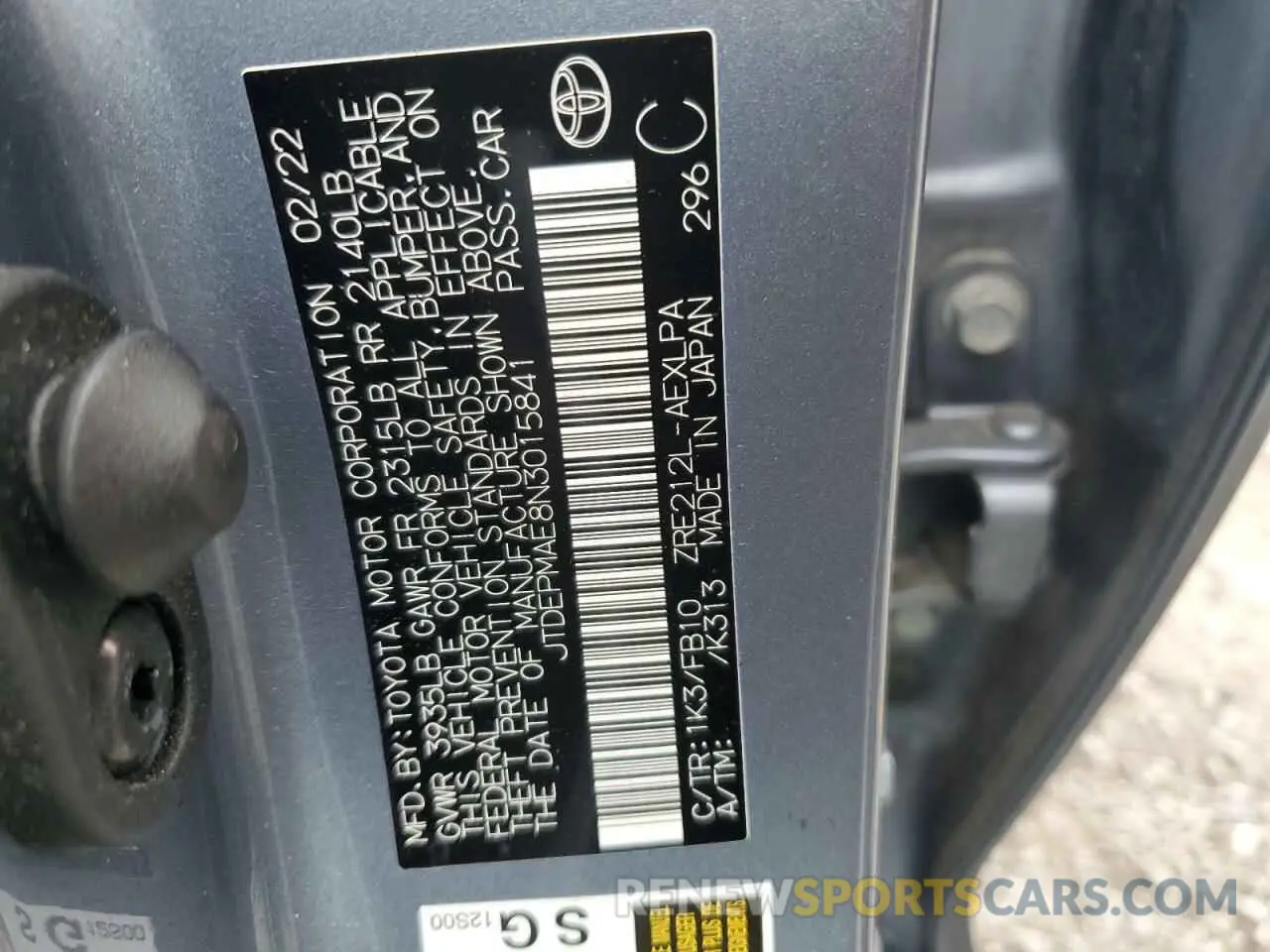 12 Photograph of a damaged car JTDEPMAE8N3015841 TOYOTA COROLLA 2022