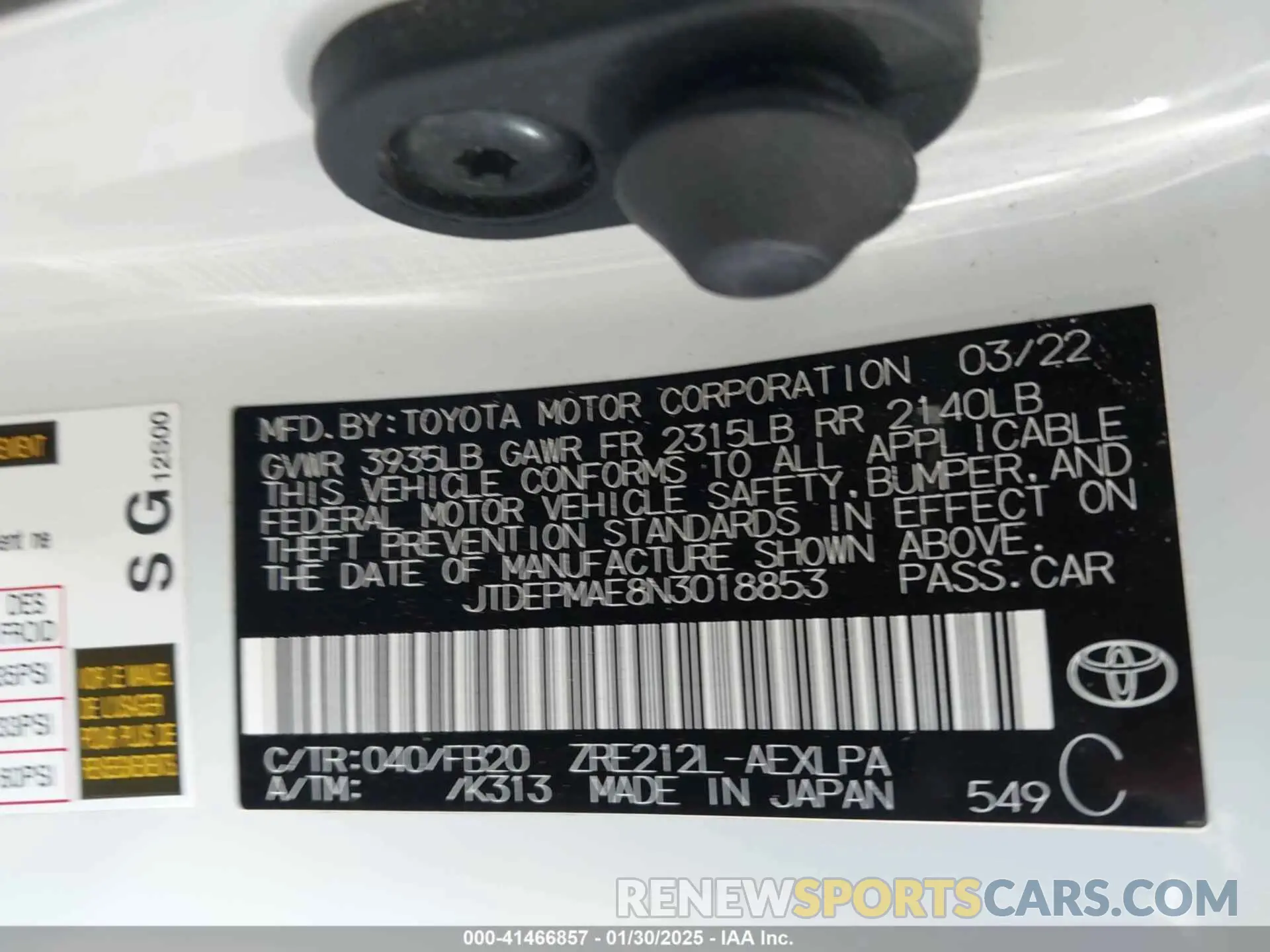 9 Photograph of a damaged car JTDEPMAE8N3018853 TOYOTA COROLLA 2022