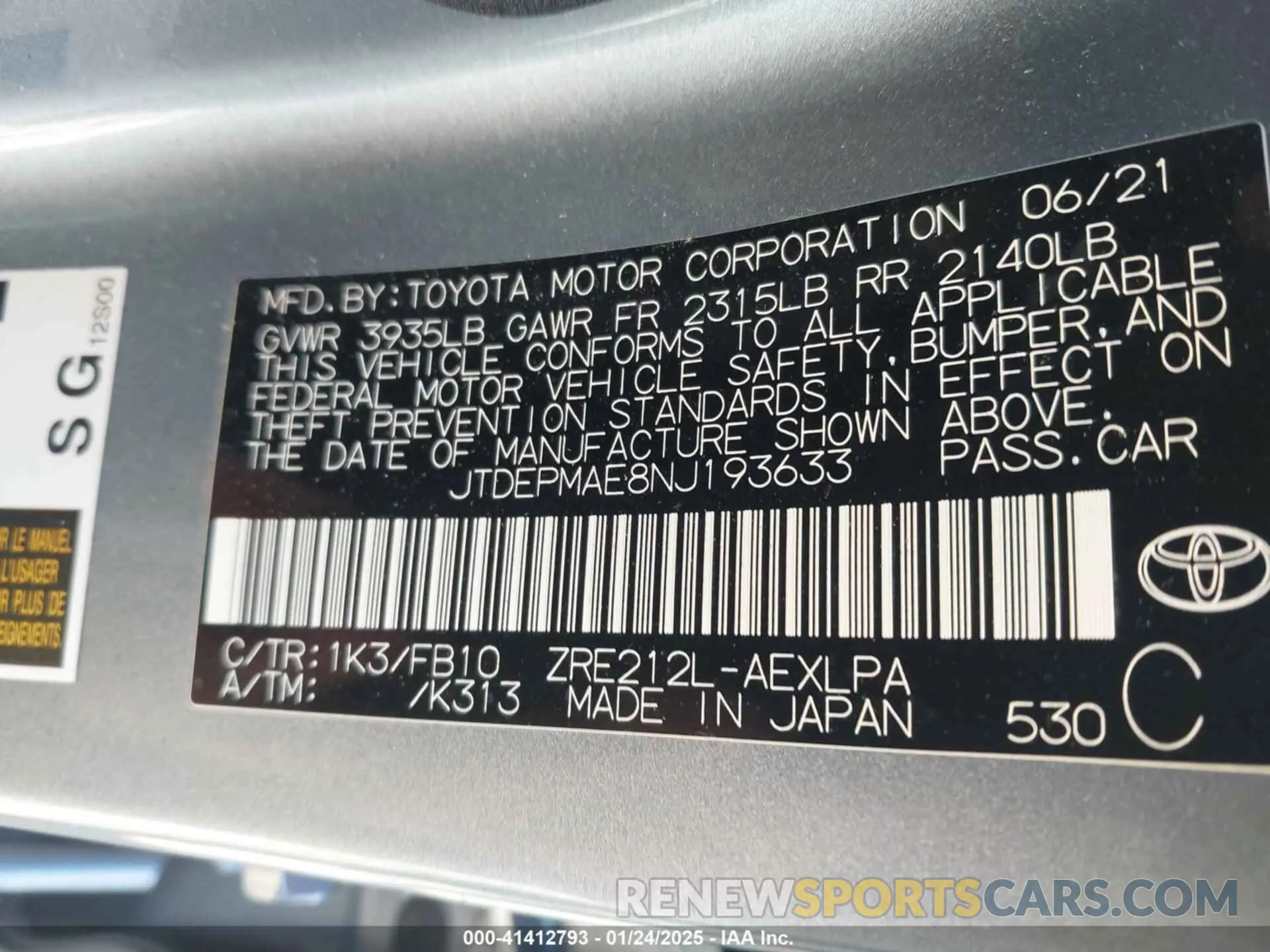 9 Photograph of a damaged car JTDEPMAE8NJ193633 TOYOTA COROLLA 2022