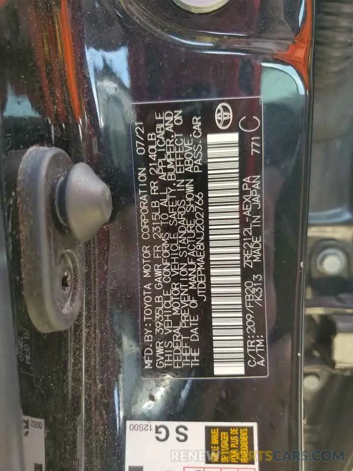 12 Photograph of a damaged car JTDEPMAE8NJ202766 TOYOTA COROLLA 2022
